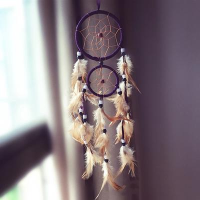 Tüylü Çift Daire Dream Catcher Asılı Dekorasyon Yatak Odası Süslemesi
