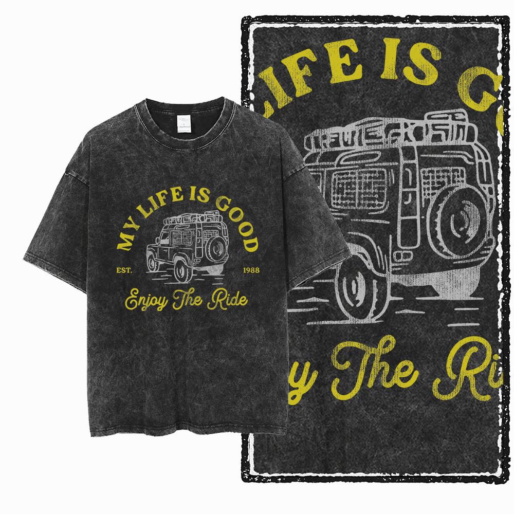 YN CAMPING AND VAN LIFE Printed Cotton Acid Washed Graphic Unisex T Shirt Cool Streetwear Men Tshirts Big Size Tee for Men