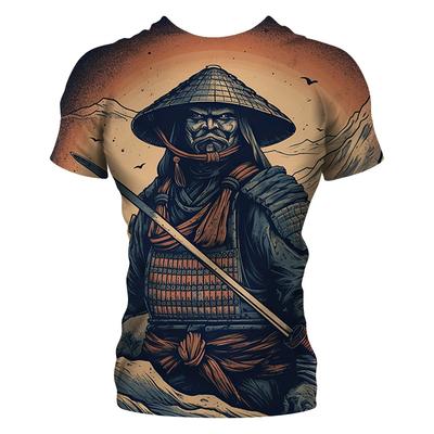 Men's Round Neck T-shirt Japanese Samurai 3D Print Short Sleeve Casual Retro T Shirt Vintage Man’s Clothings