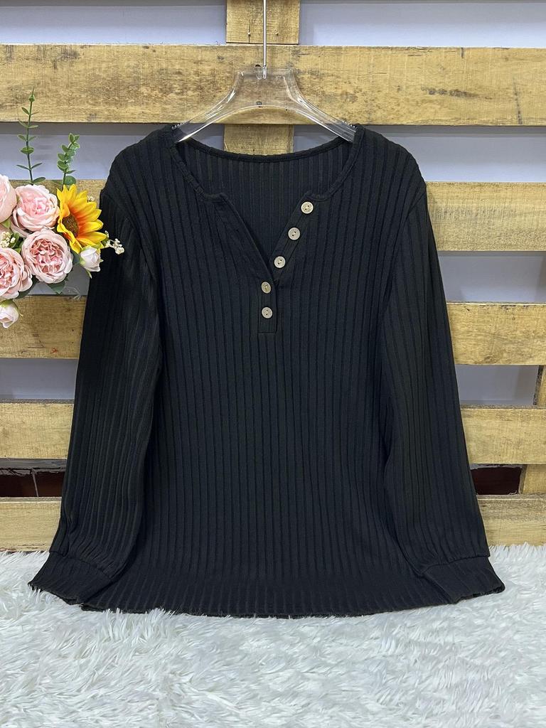 2025 Autumn/Winter Women's Round Neck Casual Long Sleeve Button Knit Top