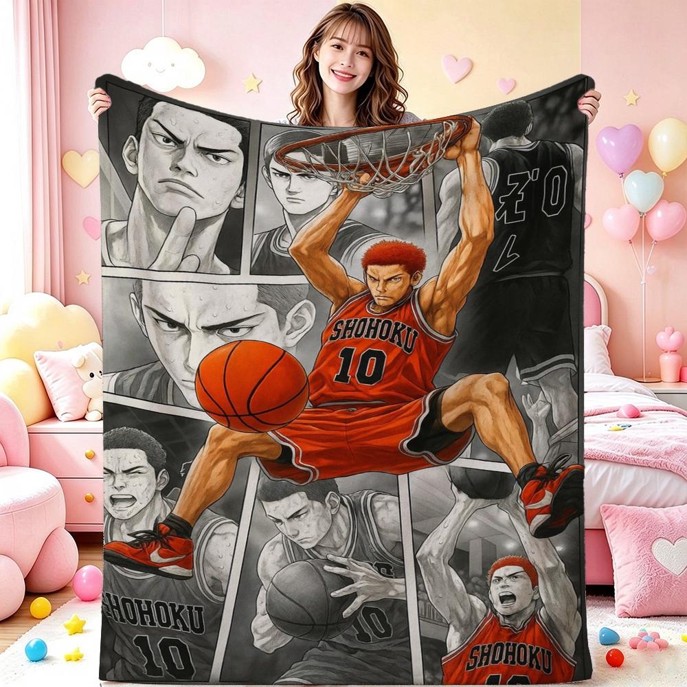 Slam Dunk Anime Basketball Heroes Pattern Flannel Blanket Machine Washable Fleece Blanket For Camping Picnic Home Party Decor New Year Gift