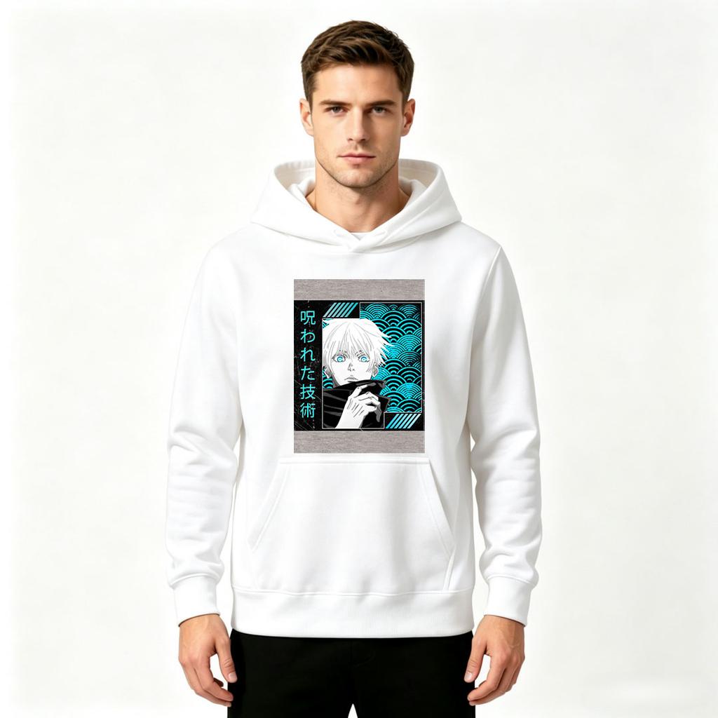 Men Anime Print Pullover Hoodie Casual Long Sleeve Streetwear Sweatshirt for Adults