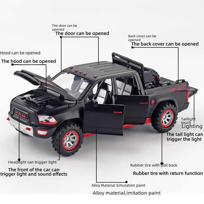 Boxed Dodge Ram TRX Pickup Truck Model: Alloy Simulation, Pull Back Toy with Spare Tire, Sound, and Light.