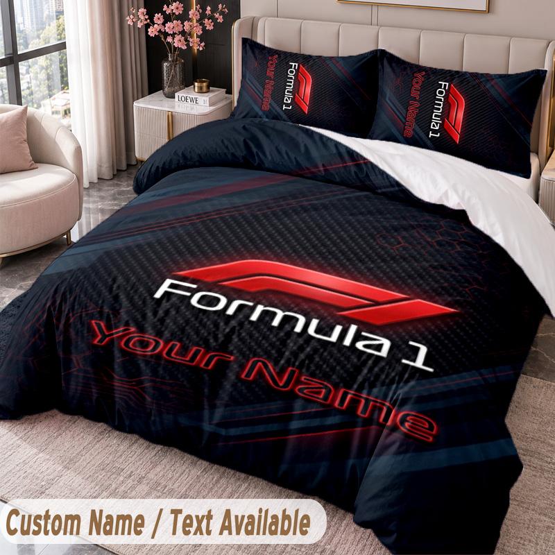 F1 Bedwäsche-Set mit Aufdruck Benutzerdefinierter Name Text 1 Bettbezug 2 Kissenbezüge für Schlafzimmer