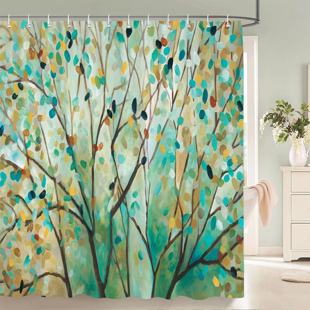 Green Plants Flowers Waterproof Polyester Shower Curtains Eco-friendly High Quality Bathroom Curtains Blind For Home Decorations