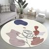 Modern Abstract Teal Round Rug Nordic Light Luxury Style Circle Carpet for Office Dining Room Nursery Kids Classroom
