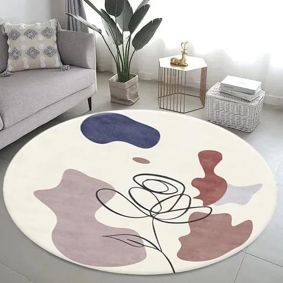 Modern Abstract Teal Round Rug Nordic Light Luxury Style Circle Carpet for Office Dining Room Nursery Kids Classroom