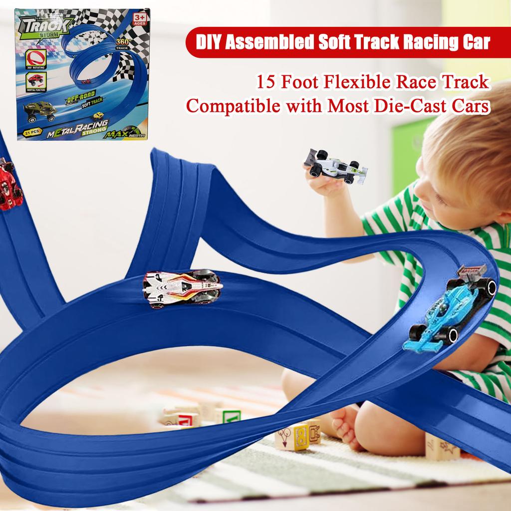 Carro de Corrida de Pista Macia Montado DIY Com Mecanismo de Puxar para Trás - Brinquedo Infantil