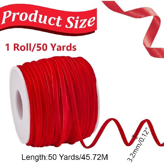 1/8 Inch Thin Velvet Ribbon 50 Yards Vintage Red Ribbon Single Face Velvet Ribbon Spool Fabric Trim for Wedding Invitations Christmas Tree Crafts