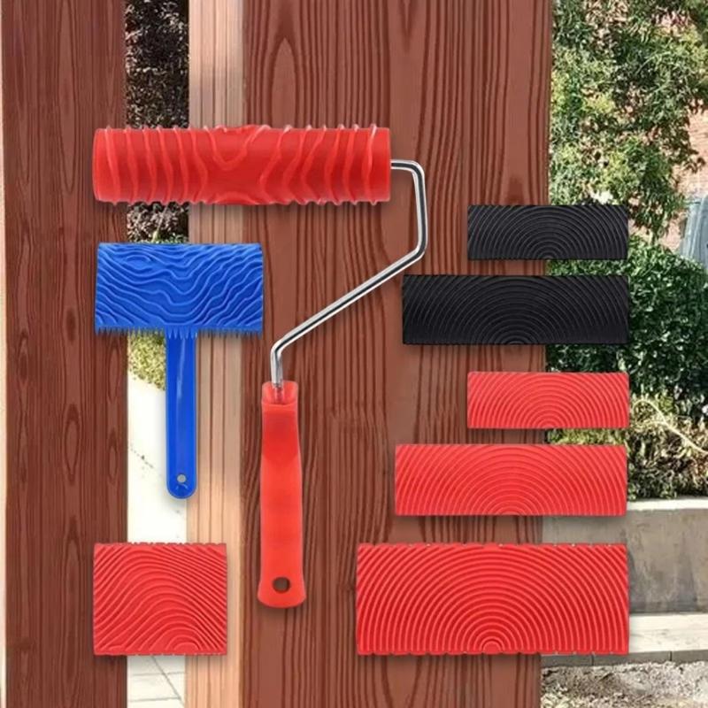 Safe Textured Paint Roller With Ergonomic Handle For Home Decoration Realistic Wood Effect Coating Tool