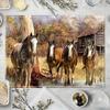 Rustic Horse Place Mats Set of 1 - Linen Knit Fabric Table Mats, Rectangular Dining Table Mats for Home, Kitchen, Parties
