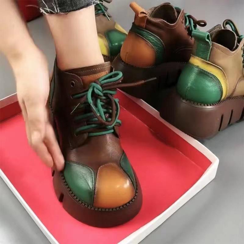 

Ретро обувь, Модные туфли с круглым носком и толстой подошвой, Модные женские ботинки на шнуровке и короткой подошве-маффин 37 коричневый