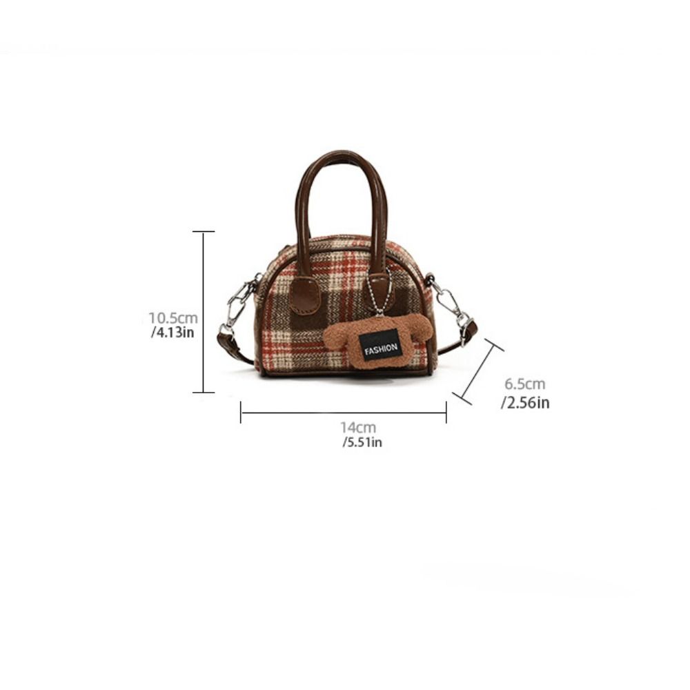 French Style Boston Shoulder Bag Cloth Women Handbags Trendy Woolen Plaid Bowling Bag  Girls