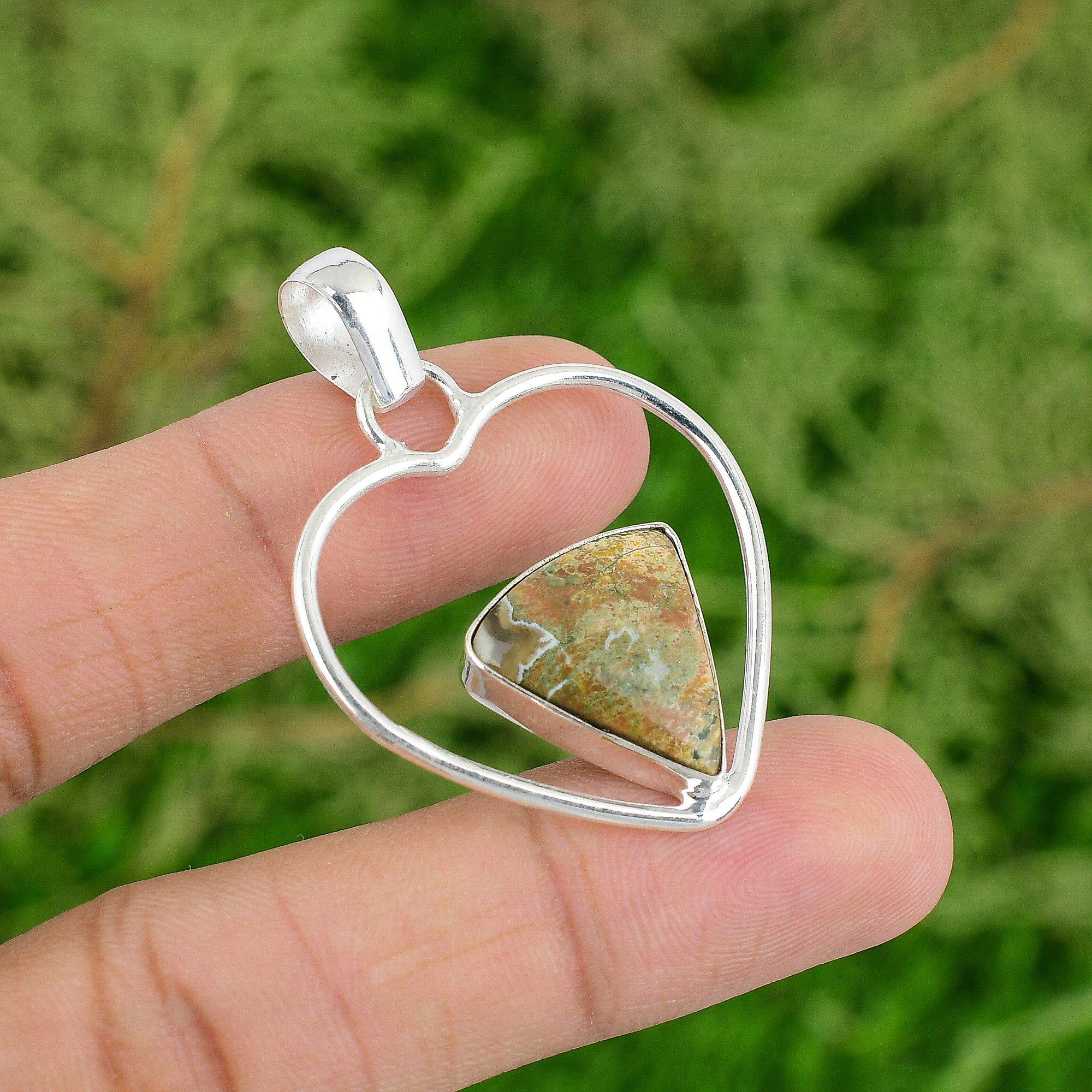 

Friendship Day Sale Sterling Silver Rhyolite Gemstone Heart New Pendant Jewelry