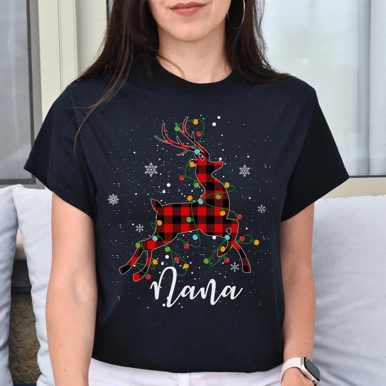 Nana deer Christmas Unisex shirt Nana Holiday tee Black Dark Heather XL