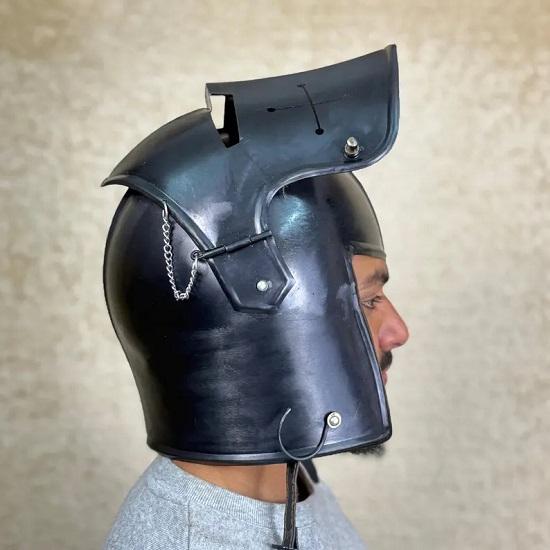 Black Barbuta Knight  with Visor  Steel Medieval Armor for , Cosplay, Halloween, and Collectible Display Prop