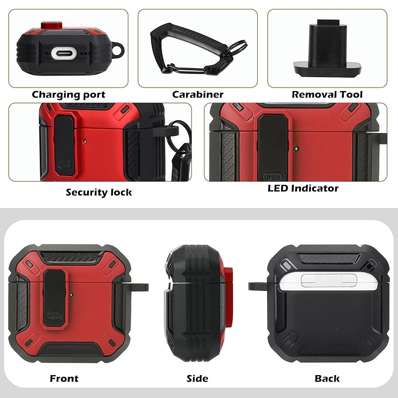 AirPods 4th Generation Case 2024 Airpods Compatible with TPU Made with Lock Cover and Keychain Hook, Double Layer Dustproof and Shockproof Solid