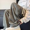 Men's Gray Tie Dye Corduroy Drawstring Casual Pants Oversized Streetwear Bottoms