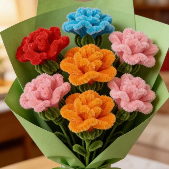Fertiger Pfeifenreiniger Künstliche Nelke Handgefertigt Konserviert Künstlicher Blumenstiel Plüsch-Drehstock Florale Dekoration Geschenk für Frauen zum Muttertag