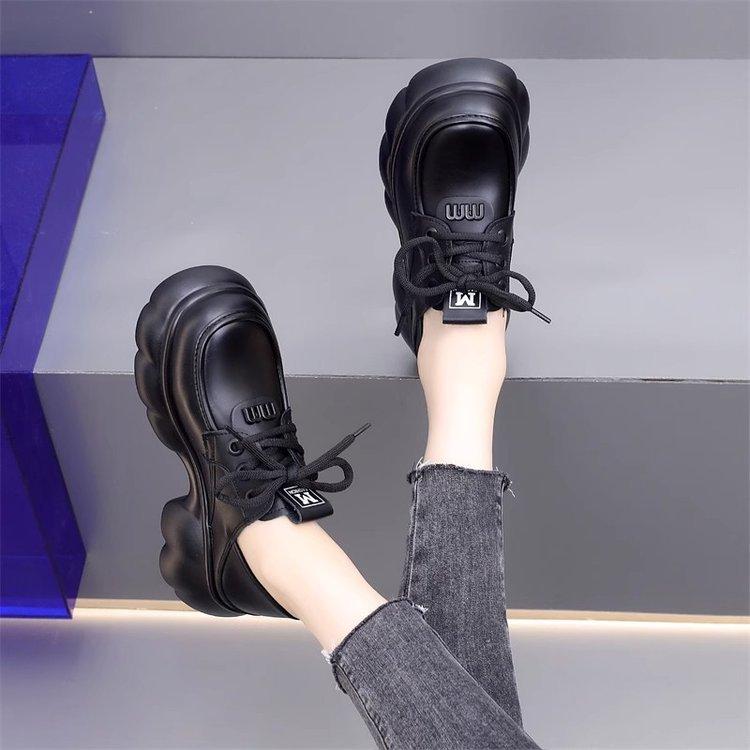 

Platform loafers British style small leather shoes spring 2025 new lace-up muffin versatile height-increasing retro single shoes 35