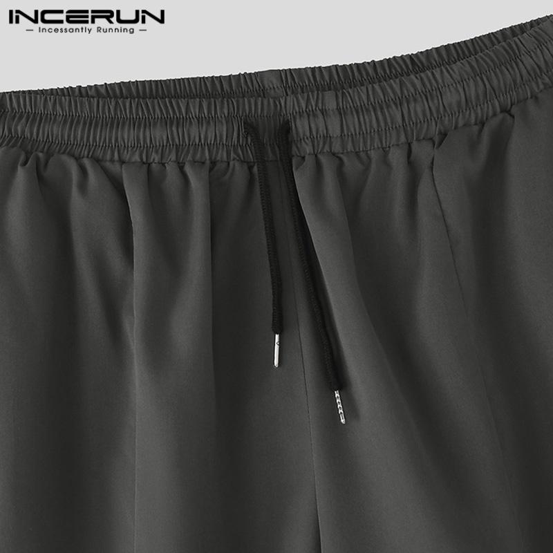 INCERUN Men Elastic Waist Irregular Layers Casual Loose Wide Leg Ankle Pants