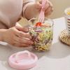 Caixa de salada de piquenique de 650 ml, copo de frutas com garfo, camada dupla, drenagem rápida, à prova de vazamento, recipientes compactos selados para armazenamento de alimentos para viagens, piquenique, acampamento