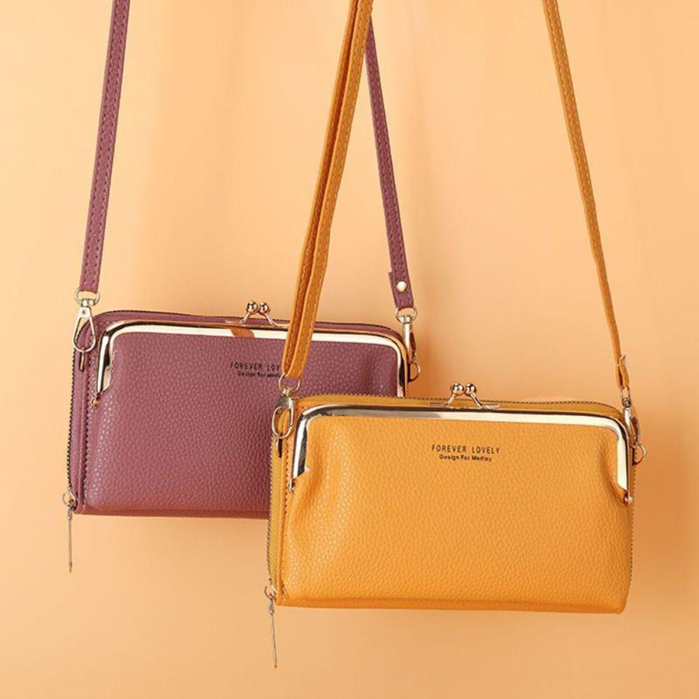 

Zipper Leather Wallet PU Women Card Holder Simple Phone Crossbody Bag Lady зелений