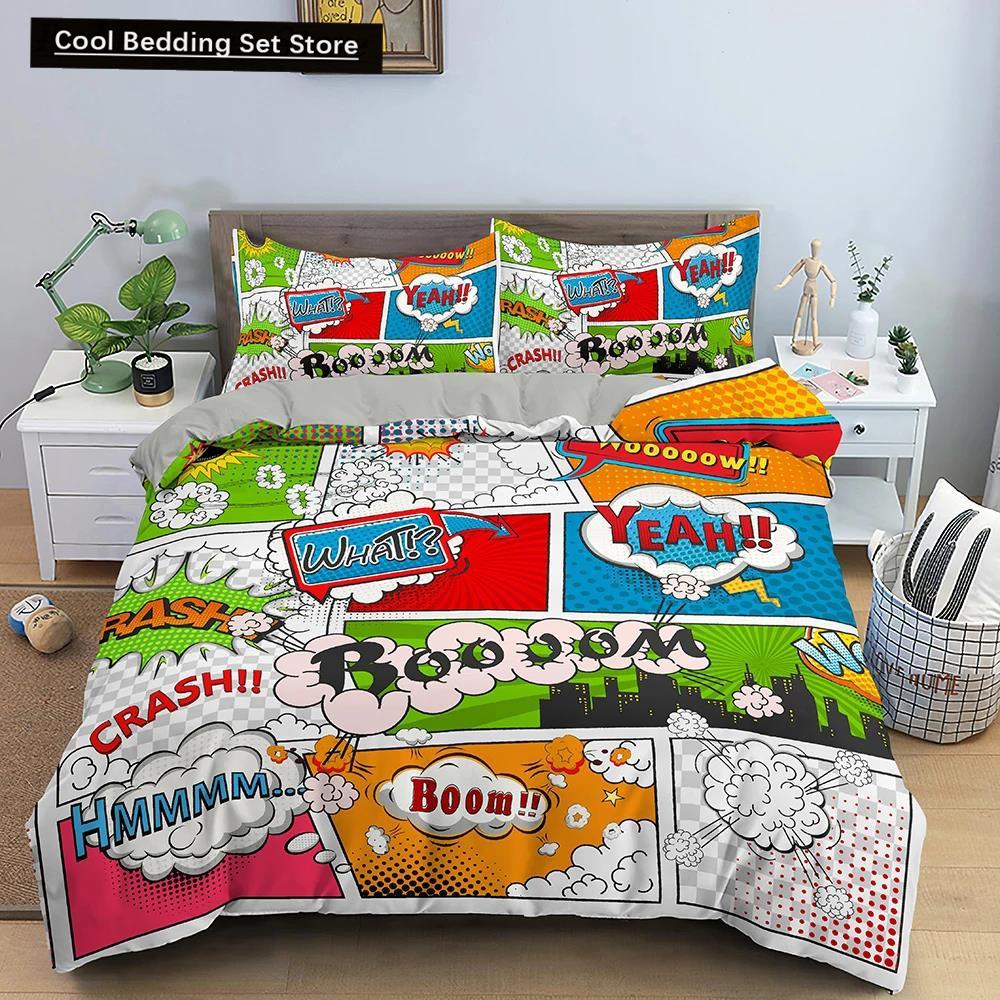 Comic Muster Bettbezug Queen King Cartoon Bettwäsche Set für Kinder Jungen Mädchen Hippie Hip Hop Rock Stil Polyester Bettdeckenbezug