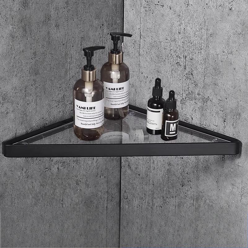 304 Stainless Steel Gunmetal Gray Corner Bathroom Glass Shelf