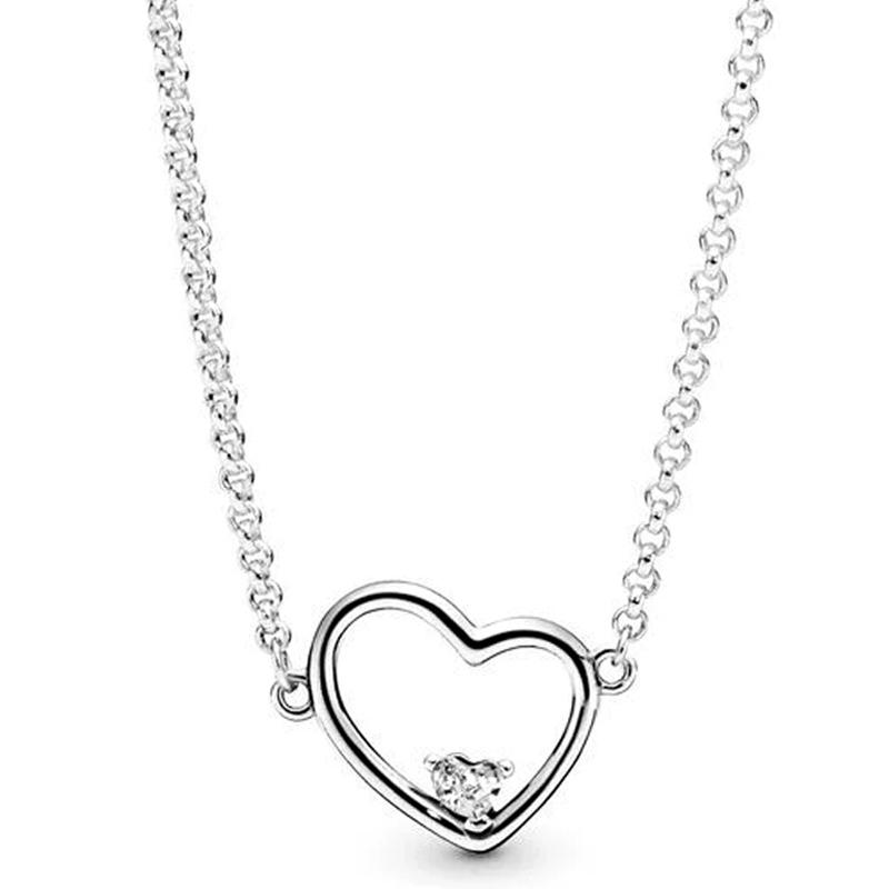 

Authentic 925 Silver Asymmetric Hearts of Love Earring Necklace With Crystal For Women Jewelry Set Gift