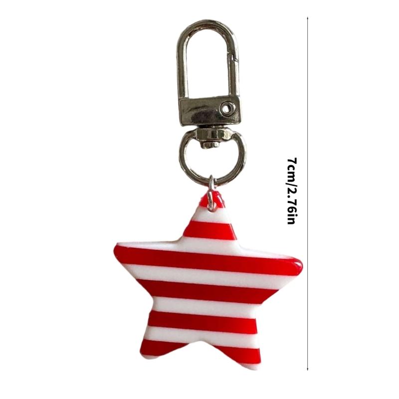 Lovely Star Charm Keyring Alloy Resin Detachable Striped Star Pendant Hanging Decoration For Women Girls Fashion