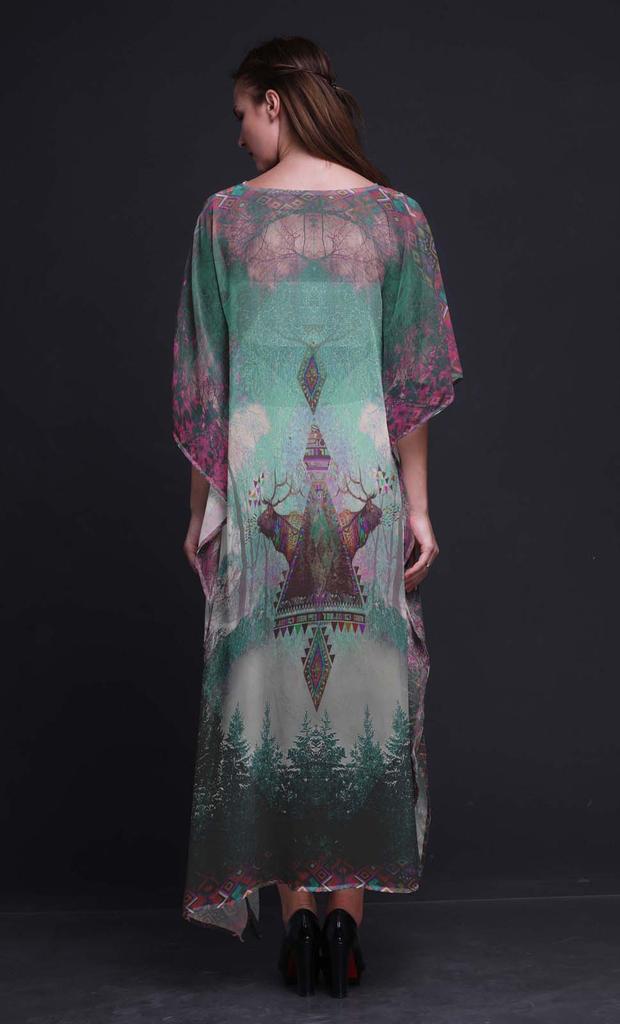 Phagun Deer Jungle Womens Long Beach Kaftan Beachwear Bikini Coverup Maxi