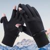 Gobygo Two-Finger Exposed Gloves Anti-Slip Windproof Fleece Winter Outdoor Cycling Gloves Touch Screen Warming Gloves Men Women