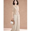 Women's Solid Lapel Short-Sleeve Shirt & High-Waist Wide-Leg Pants 2-Piece Set