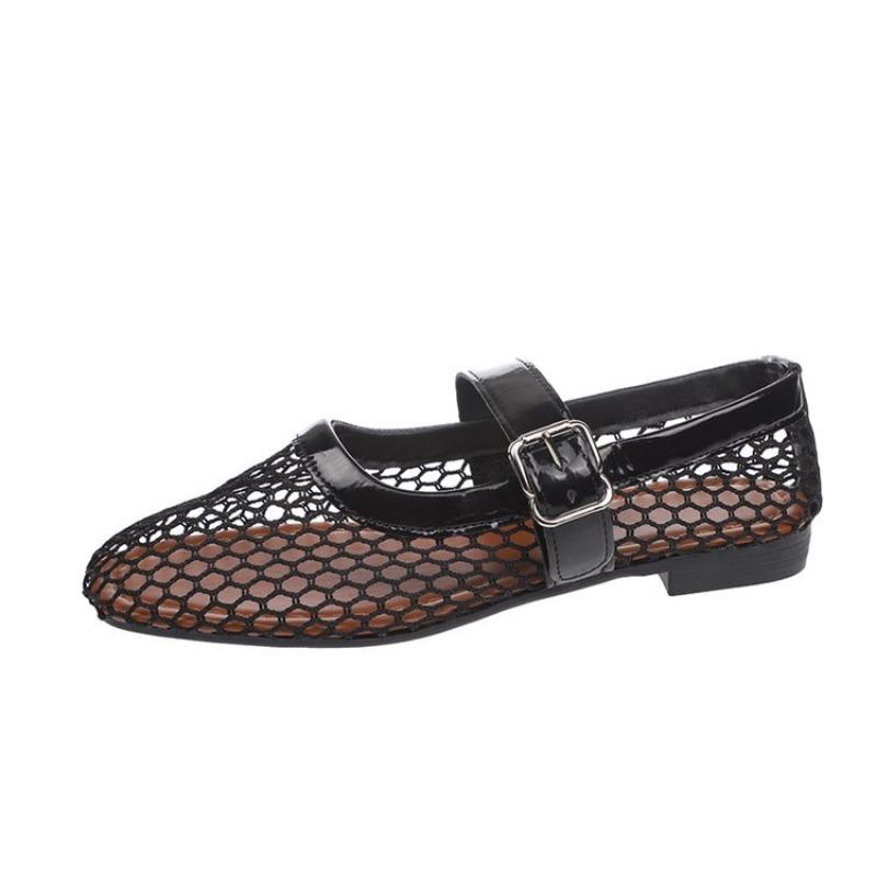 Large size word with mesh low heel fashion casual single shoes women's summer new fishing net socks sandals women