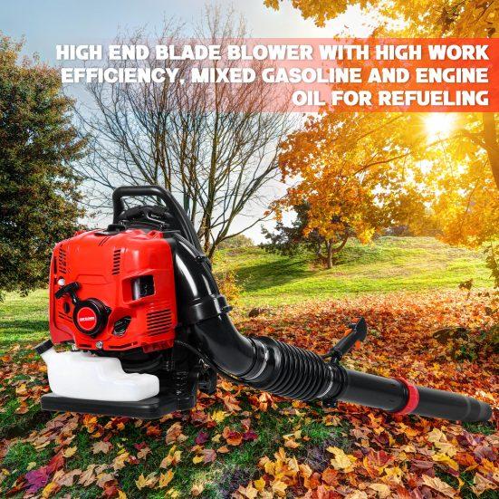Leaf Blower, 75.6CC 4-Stroke Backpack Gas Leaf Blower, Snow Blower, Up To 900 CFM and 210 MPH, Variable Speed, Cruise Control (Red)