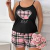 Homewear Women's Pajamas Set Love Heart Cami Shorts Pajamas Casual Two Piece Nightwear  Girl