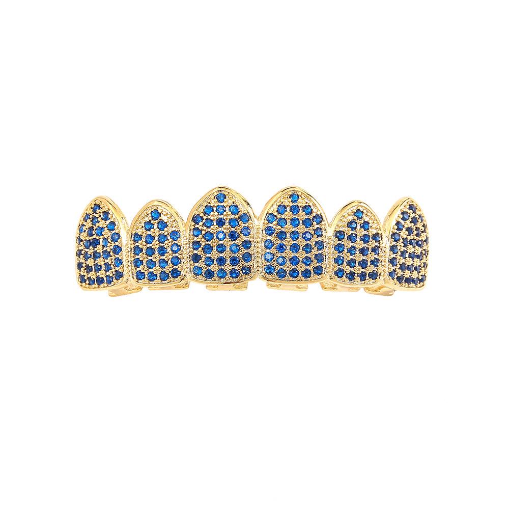 Copper Micro-Inlaid Zircon Blue Hip-Hop Grillz: Exaggerated Diamond Gold Vampire Tooth Accessories for Men