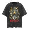 Acid Wash Vintage T-shirt Attack On Titan Tee Oversize Casual Short Sleeves #E