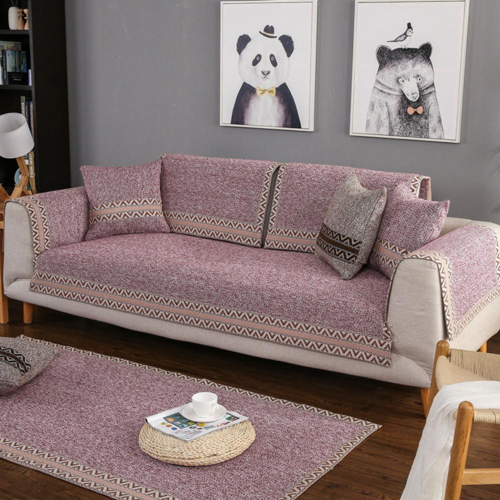 Minimalist Sofa Cover Cotton Linen Fabric All Season Sofa Mat Handmade Sofa Protector