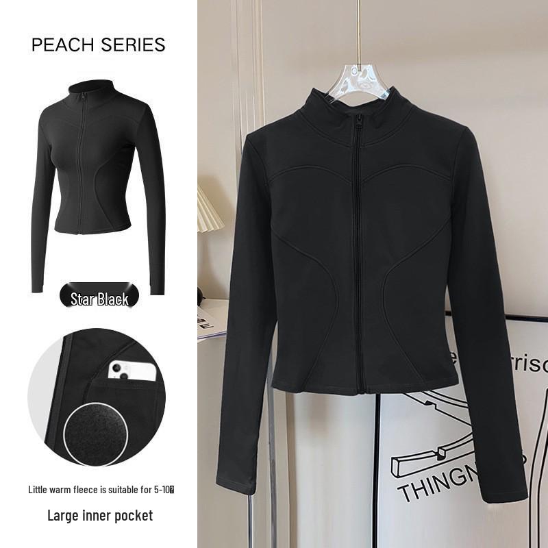 Women's Autumn Stand Collar Pilates Yoga Jacket: Plus Velvet, Quick Dry, Long Sleeve, Zipper Fitness Top for Running and Active Wear