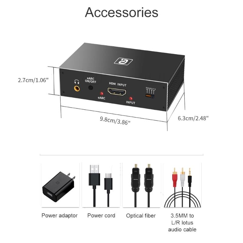 8k HDMI2.0b Audio Extractor Audio Switcher eARC Splitter 7.1CH DSTHD AUX Coaxial Optical DAC DecodingCEC HDCP