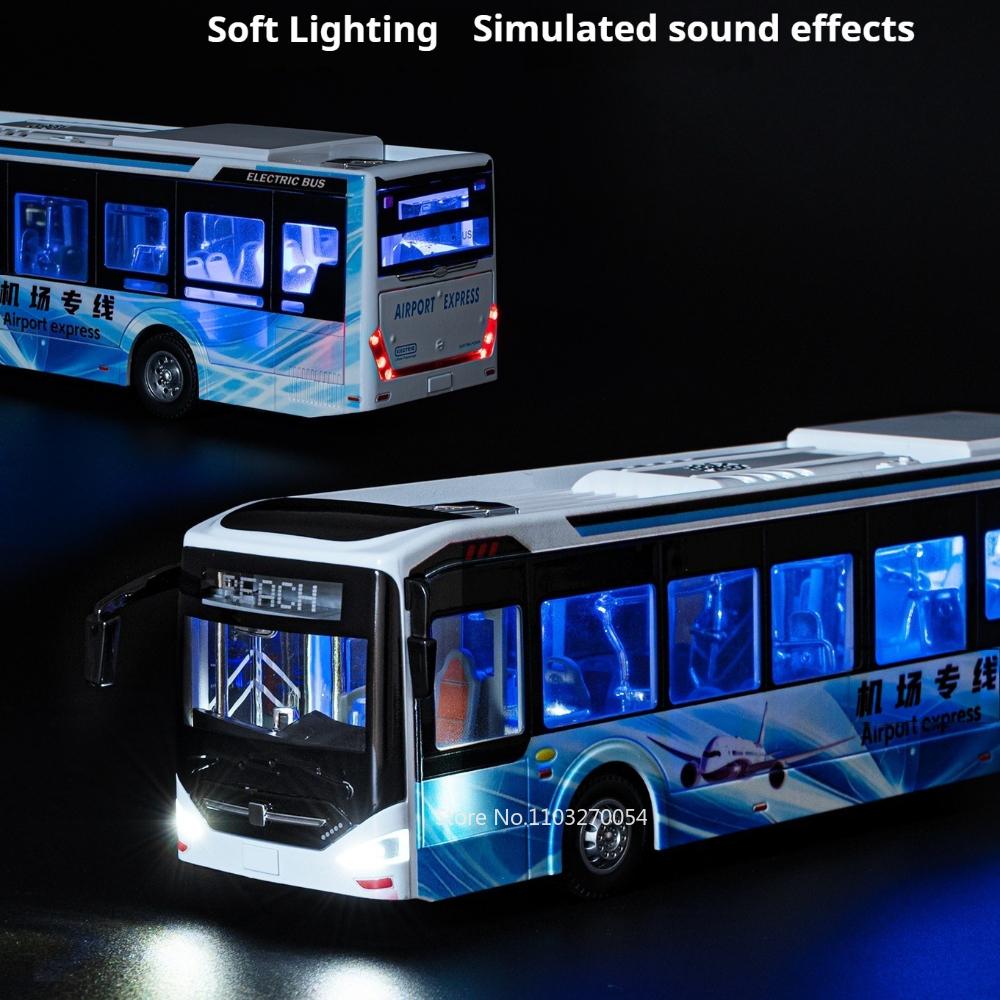 1:42 New Energy Bus Alloy Model Diecast Car Toys Sound Light Pull Back Doors Opened Miniature Vehices Children'S Puzzle Toy Gift