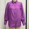 Solid Color Loose Button-Down Shirt with Pleated Lantern Sleeves