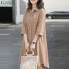 ZANZEA Abito Chemisier Casual Lento da Donna con Collo a Revers e Maniche a 3/4