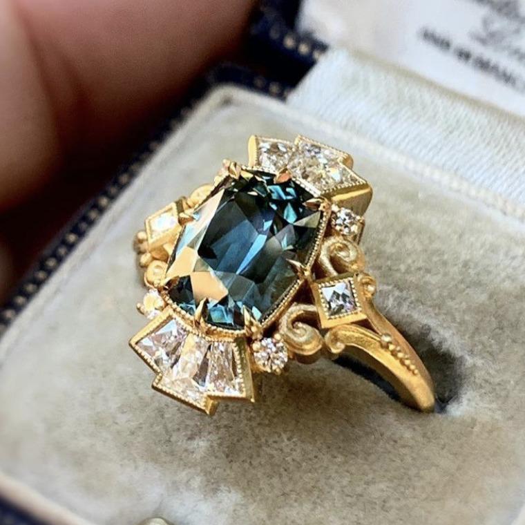 Three Heroes Gold-Plated Zircon Rings with Irregular Aquamarine Design for Women