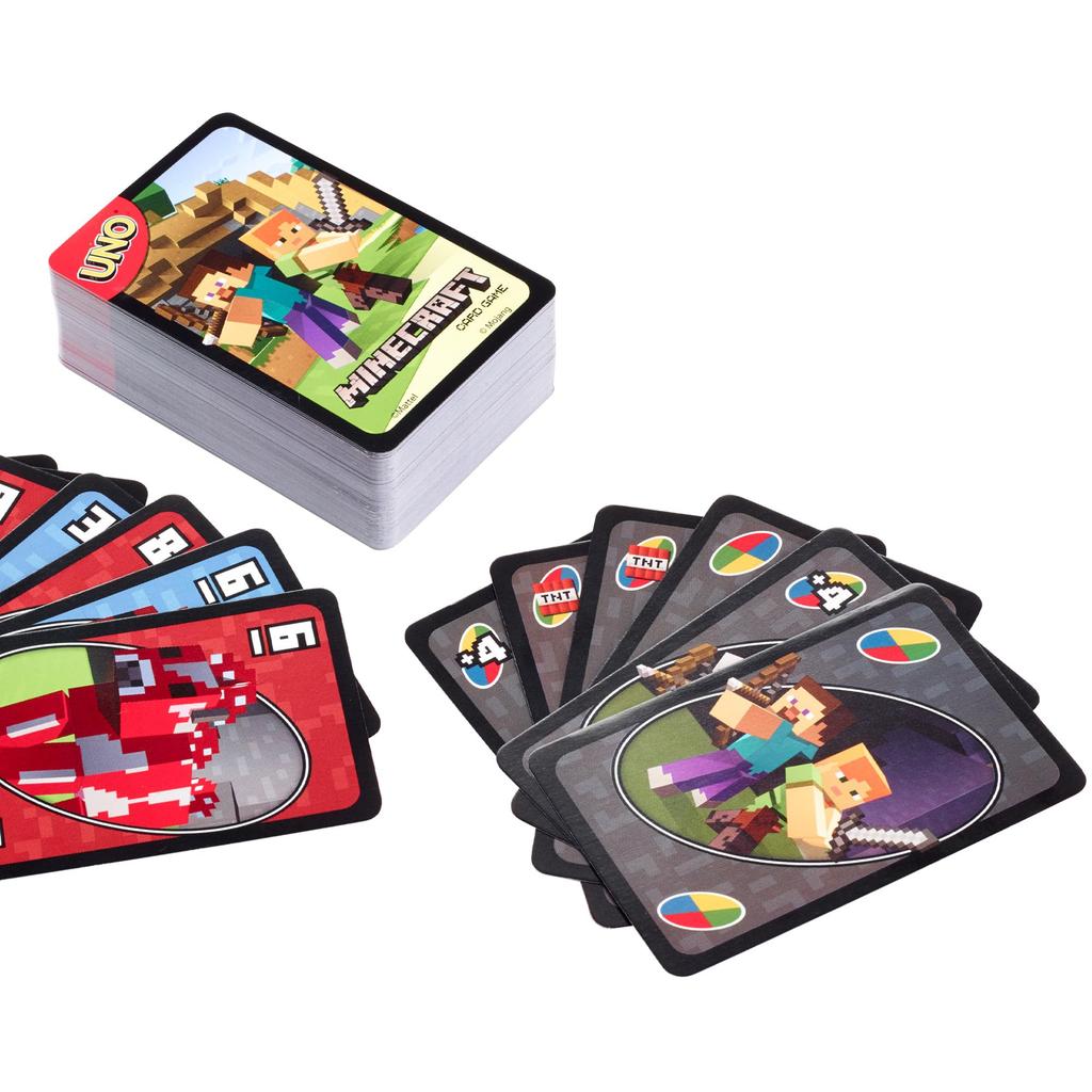 Mattel Games UNO Minecraft Party Educational Card 112 for Ages 7 and FPD61 Game, Supplies, Game, Cards, 2-10 Players, Up, Green,