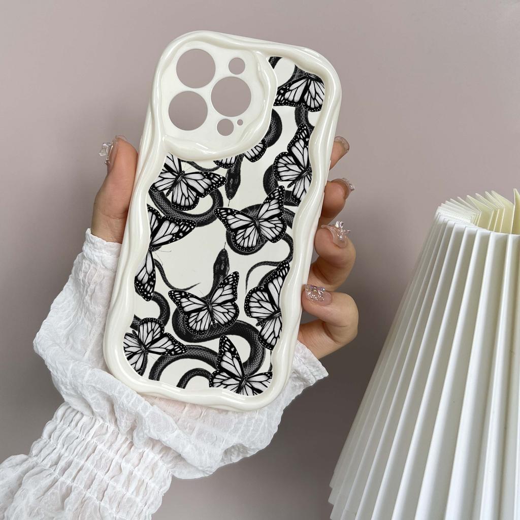 LZ5 Butterfly Černo-zlatý Hadí Průhledný Měkký Vlnitý Pouzdro na Telefon pro iPhone 15 13 Pro Max 12 Mini 14 8 Plus XS Max XR 6 Ochranný Zadní Kryt