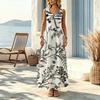 Summer Casual Sleeveless Floral A-Line Maxi Dress,Loose Lightweight Flowy Dress for Vacation,Versatile Fashion