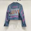 Thai Street Hand-painted Beaded Loose Fitting Short Denim Jacket Women